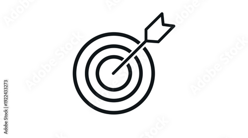 Clean black and white vector icon of a target with an arrow hitting the center, symbolizing goals, success, precision, strategy, and achievement. This minimalist, scalable design is perfect for busine