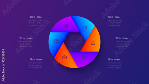 6 Step Circular Process Infographic Hexagon Segment Ring Diagram with Central Hexagon Structure