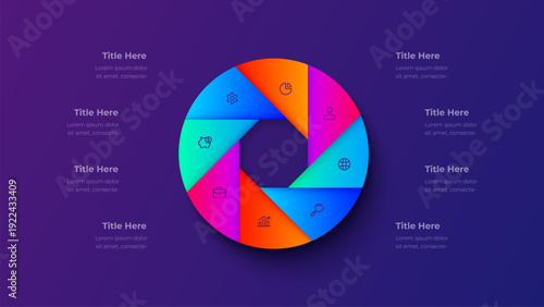 8 Step Circular Process Infographic Octagon Segment Ring Diagram with Central Polygon Structure