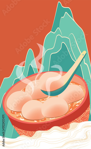Guochao Lantern Festival glutinous rice balls background illustration, Chinese-style Lantern Festival illustration, Lantern Festival illustration