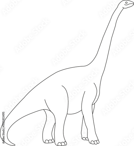Brachiosaurus Coloring Page for Kids, Long Neck Dinosaur Outline Vector