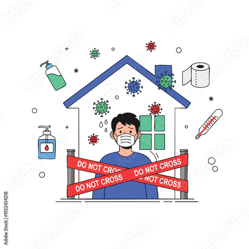 Young Man Celebrating Safety and Success with Holiday Decorations at Home