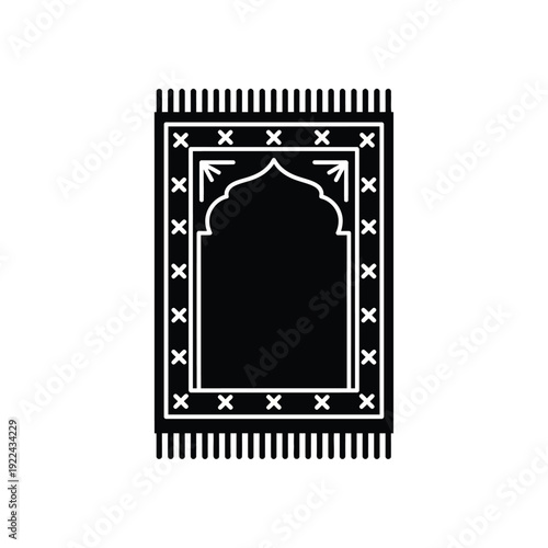 Islamic prayer mat sajjada silhouette icon with geometric pattern