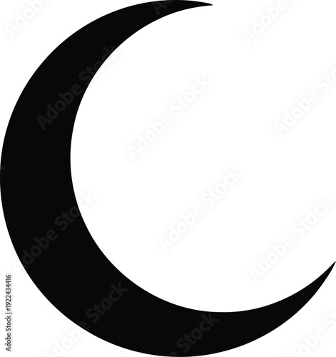 Black crescent moon silhouette icon isolated on white background