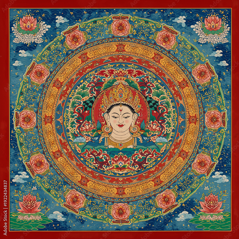 Fototapeta premium Traditional Tibetan Mandala with Goddess Parvati - Geometric Art
