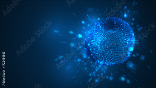 An abstract 3D object on a blue background with bright highlights.