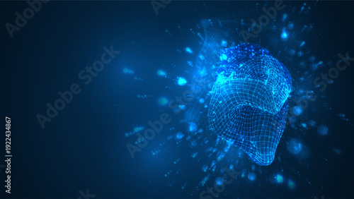 An abstract 3D object on a blue background with bright highlights.