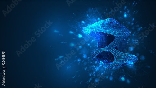 An abstract 3D object on a blue background with bright highlights.