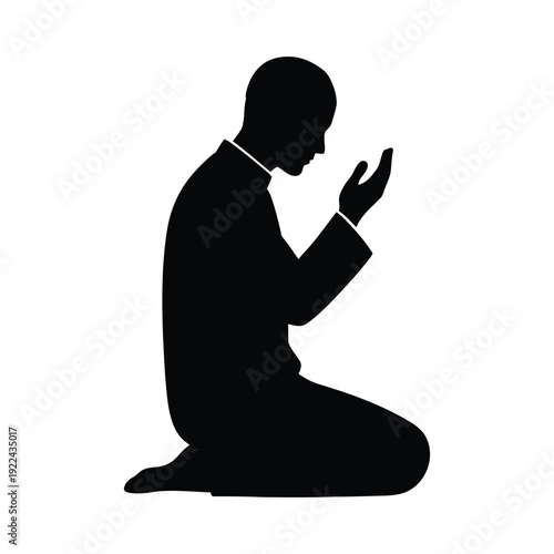 Devout Silhouette: A reverent silhouette of a person in a pose of prayer, exuding serenity and devotion, with hands gently raised in supplication, embodying faith and spirituality.