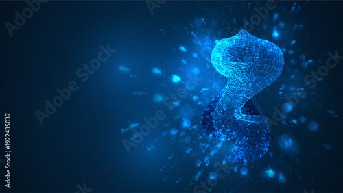 An abstract 3D object on a blue background with bright highlights.