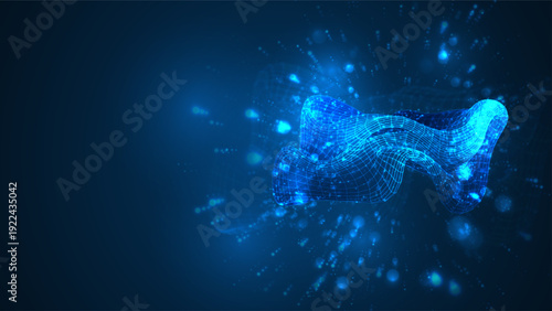 An abstract 3D object on a blue background with bright highlights.