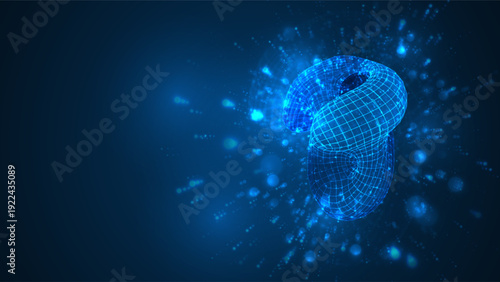 An abstract 3D object on a blue background with bright highlights.