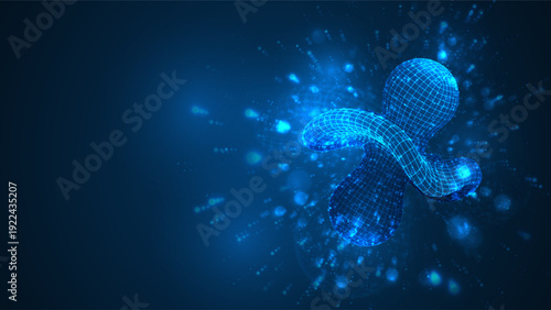 An abstract 3D object on a blue background with bright highlights.