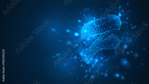 An abstract 3D object on a blue background with bright highlights.