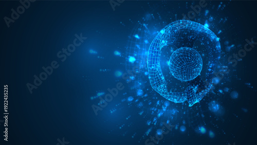 An abstract 3D object on a blue background with bright highlights.