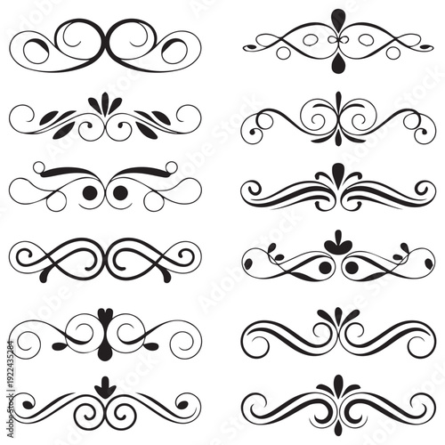 Set of black and white elegant ornamental dividers and page rules eps 10