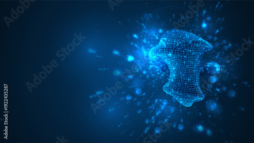 An abstract 3D object on a blue background with bright highlights.