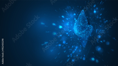 An abstract 3D object on a blue background with bright highlights.