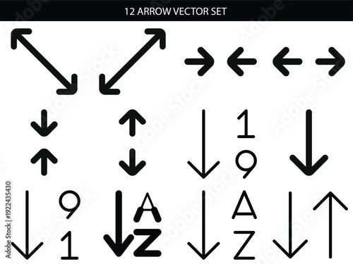 A comprehensive set of 12 arrow vector icons for design and development use Vector, illustration