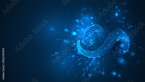 An abstract 3D object on a blue background with bright highlights.