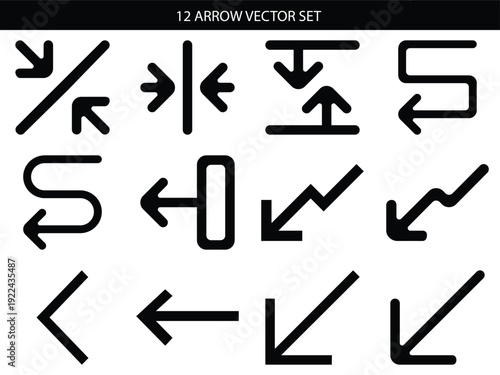 A collection of 12 unique arrow vector icons for design set Vector, illustration