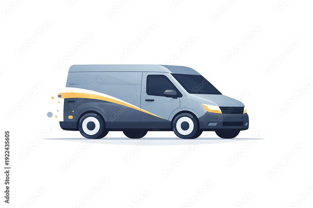 Obraz premium Delivery Van Illustration - Gray, Blue, and Yellow on White