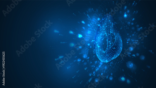 An abstract 3D object on a blue background with bright highlights.