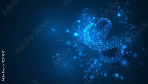 An abstract 3D object on a blue background with bright highlights.