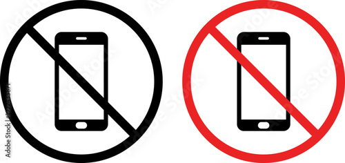 No smartphone usage signs in black and red circles