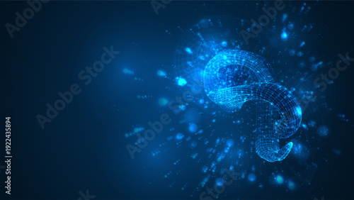 An abstract 3D object on a blue background with bright highlights.