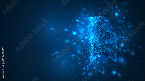 An abstract 3D object on a blue background with bright highlights.