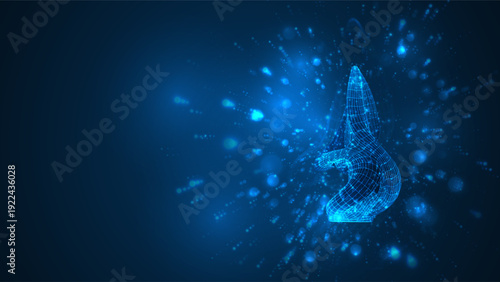 An abstract 3D object on a blue background with bright highlights.