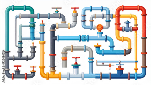 Cartoon Industrial Pipes Collection – Metal and Plastic Valves Vector Set
