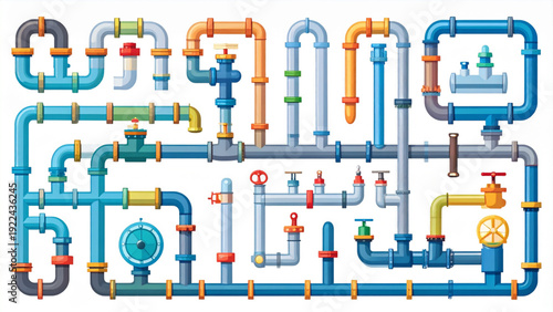 Cartoon Industrial Pipes Collection – Metal and Plastic Valves Vector Set