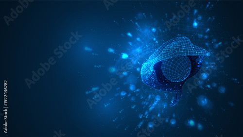 An abstract 3D object on a blue background with bright highlights.