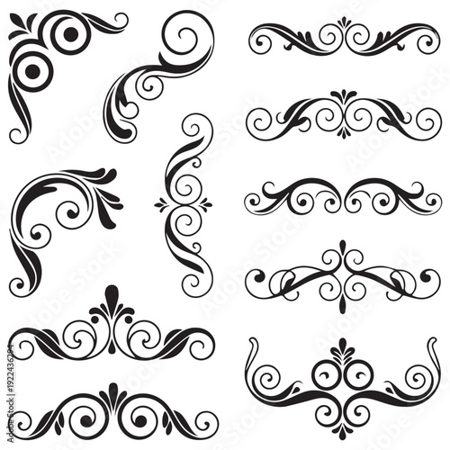 Set of black and white elegant ornamental dividers and page rules eps 10