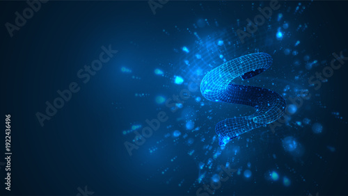 An abstract 3D object on a blue background with bright highlights.