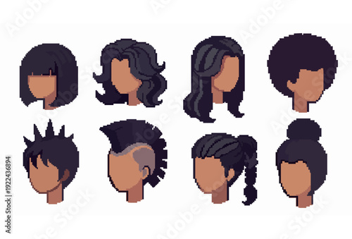 Dark Pixel Hair Collection Vector Icons for Games, Avatars, and UI Design