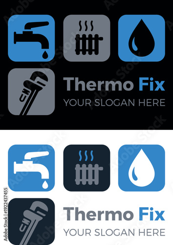 Wallpaper Mural Professionelles Logo für Sanitär- und Heizungsservice mit Heizkörper, Wasserhahn und Rohrzange – Vektor Torontodigital.ca