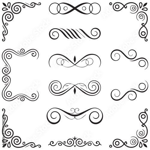 Set of black and white elegant ornamental dividers and page rules eps 10