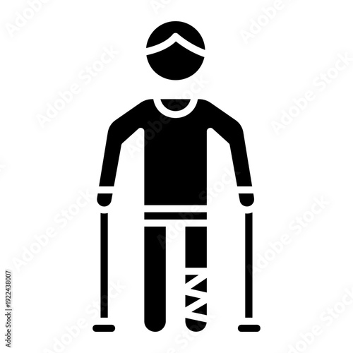 Man with Broken Leg Using Crutches Icon