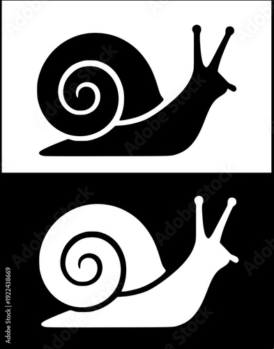 Invertebrate animal icon, vector illustration of a snail with silhouette design, in original and negative versions