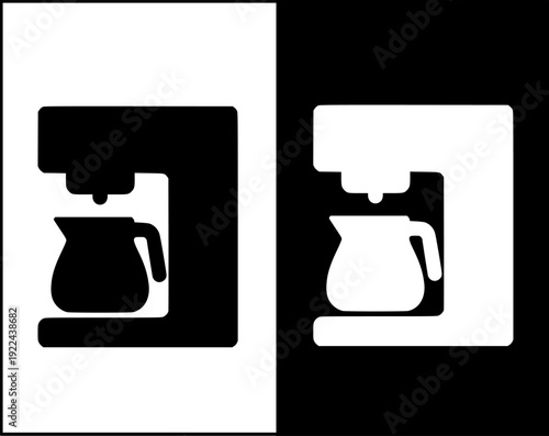 Drink icon, vector illustration of coffee maker with silhouette design, in original and negative versions