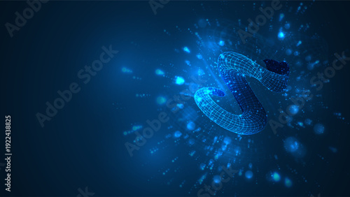 An abstract 3D object on a blue background with bright highlights.