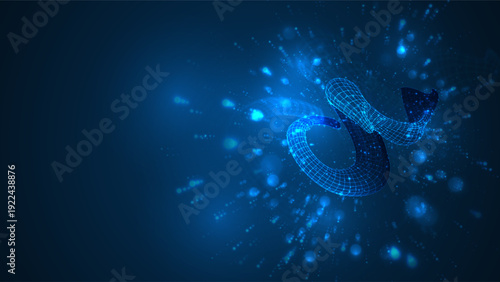 An abstract 3D object on a blue background with bright highlights.