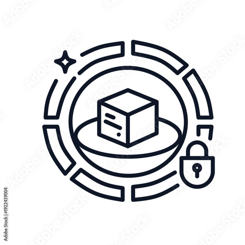 Secure Cloud Storage and Encrypted Data Container Icon with Padlock