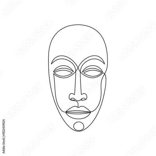 Tribal african mask one line drawing for minimalist ethnic wall art decoration