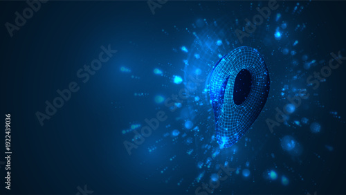 An abstract 3D object on a blue background with bright highlights.