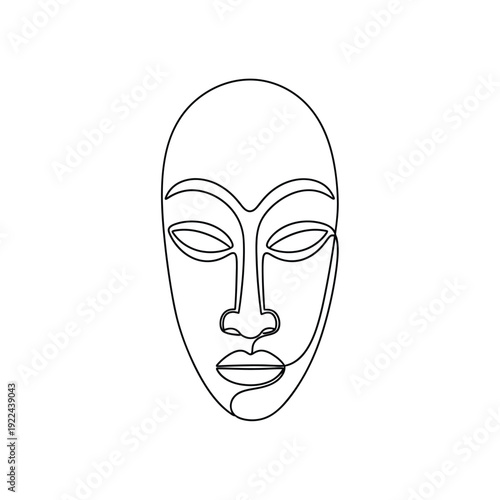 Minimalist continuous line drawing of traditional african face mask illustration
