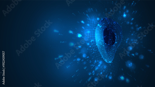 An abstract 3D object on a blue background with bright highlights.